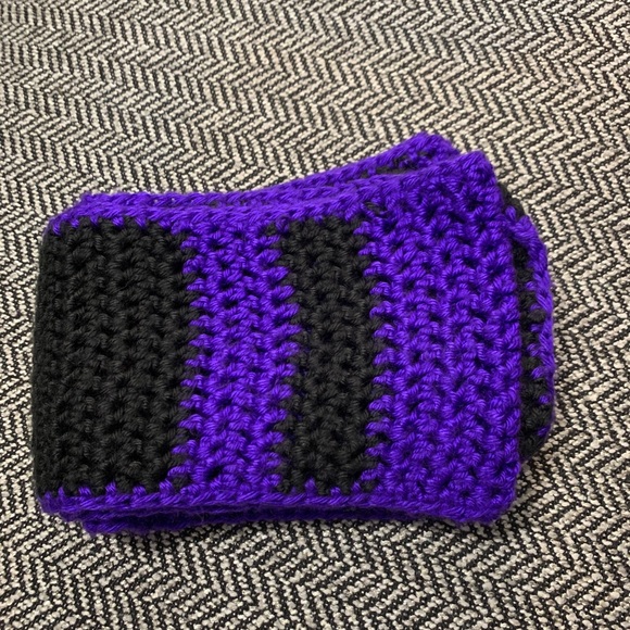 Unisex Purple & Black crochet color block scarf. - Picture 2 of 4